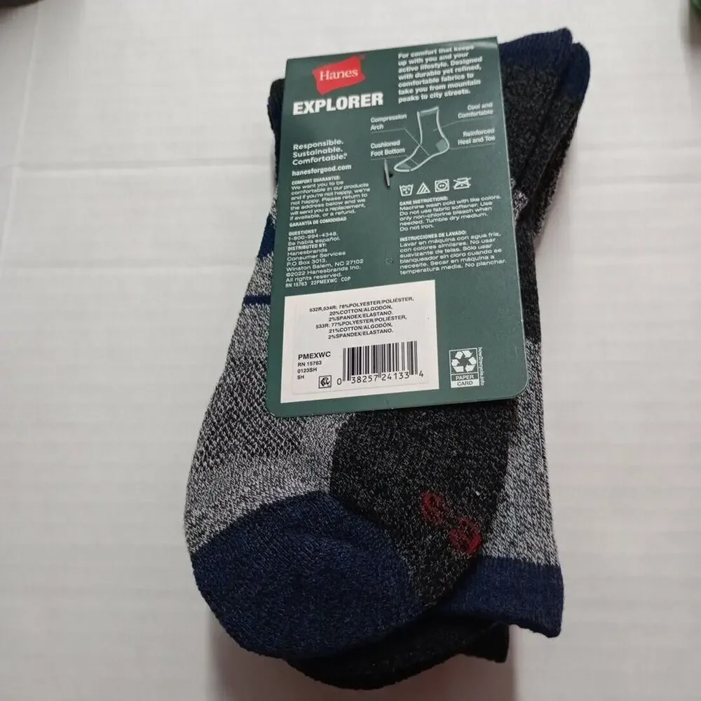 Hanes 3 Pairs of Explorer Job Sites Cushioned‎ Crew Socks size 6-12 NEW